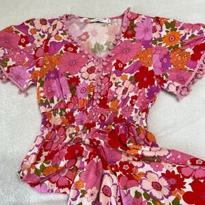 Anany Maxi‎ Dress Size Medium Floral Pink Retro